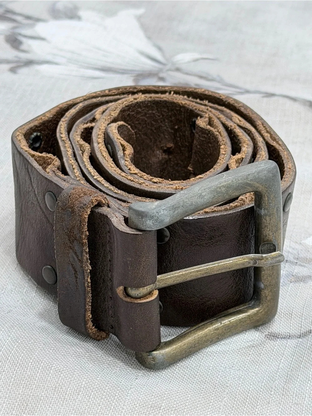 Vintage Made in England Leather Belt Brass Buckle | Genuine Cowhide | 34–36 Work
